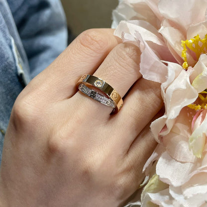 [Luxe Jewels]LOVE PINK GOLD SILVER DIAMOND DOUBLE RING