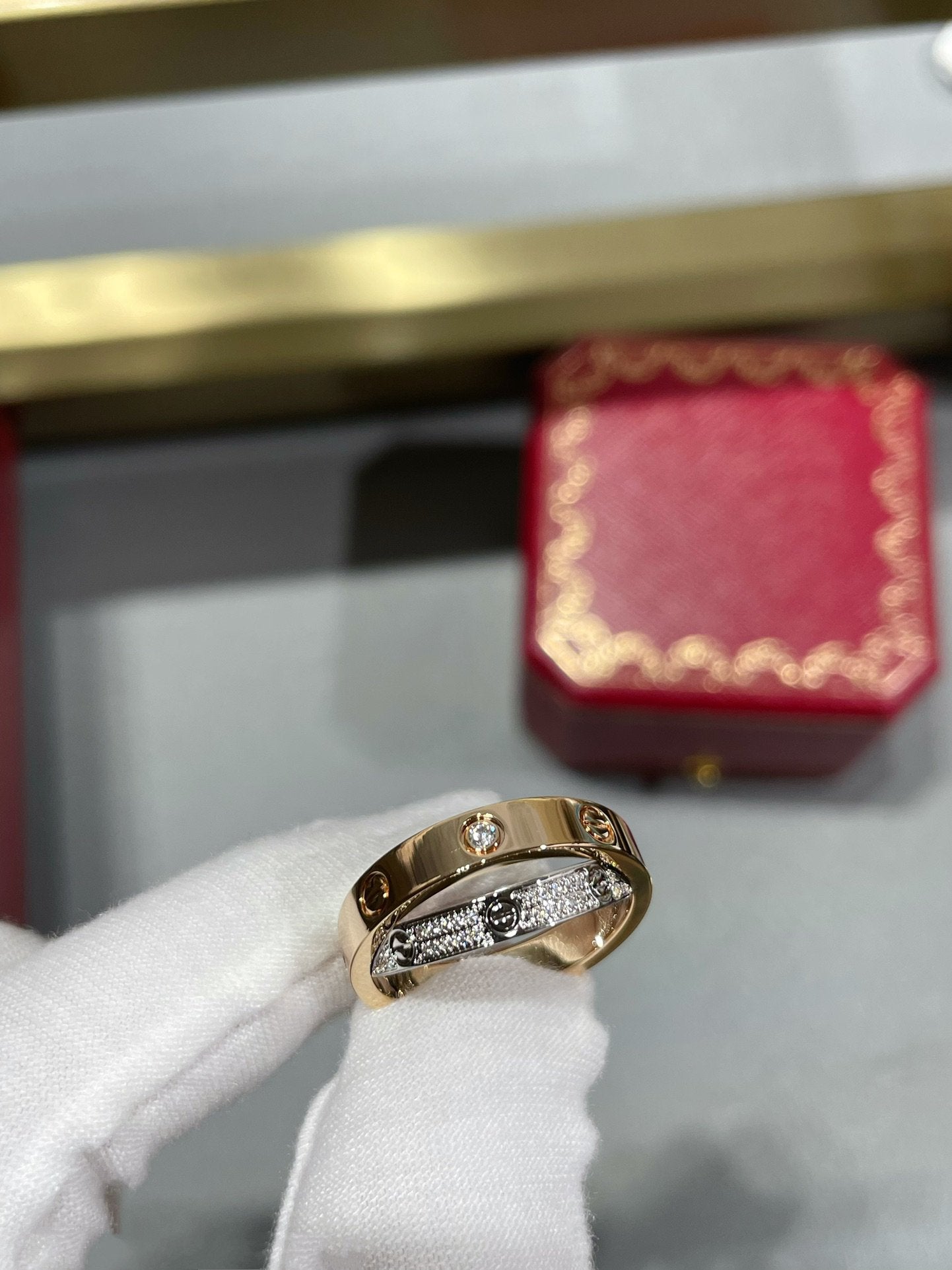 [Luxe Jewels]LOVE PINK GOLD SILVER DIAMOND DOUBLE RING