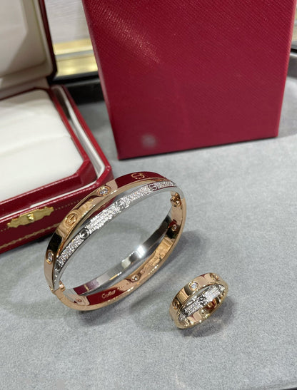 [Luxe Jewels]LOVE PINK GOLD SILVER DIAMOND DOUBLE RING