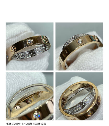 [Luxe Jewels]LOVE PINK GOLD SILVER DIAMOND DOUBLE RING