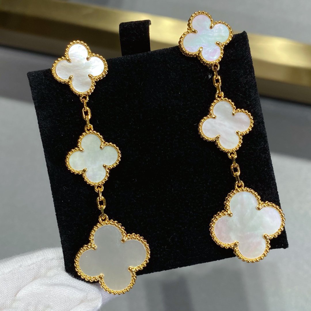 [Luxe Jewels]CLOVER MOP 3 MOTIFS GOLD EARRINGS