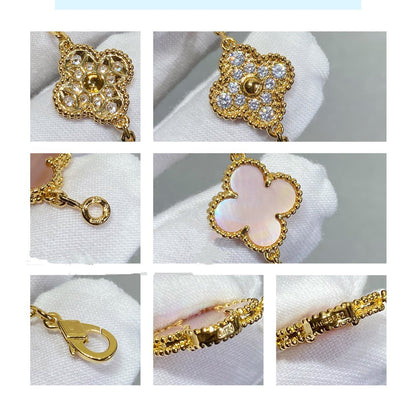 [Luxe Jewels]CLOVER 5 MOTIF DIAMOND PINK MOP PINK GOLD BRACELET