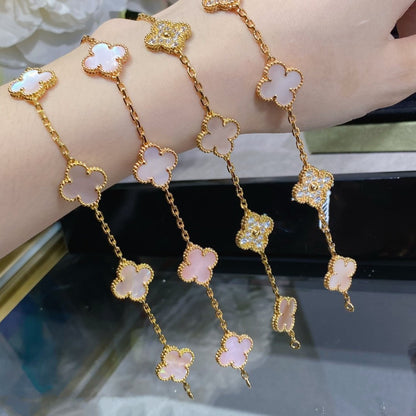 [Luxe Jewels]CLOVER 5 MOTIF DIAMOND PINK MOP PINK GOLD BRACELET