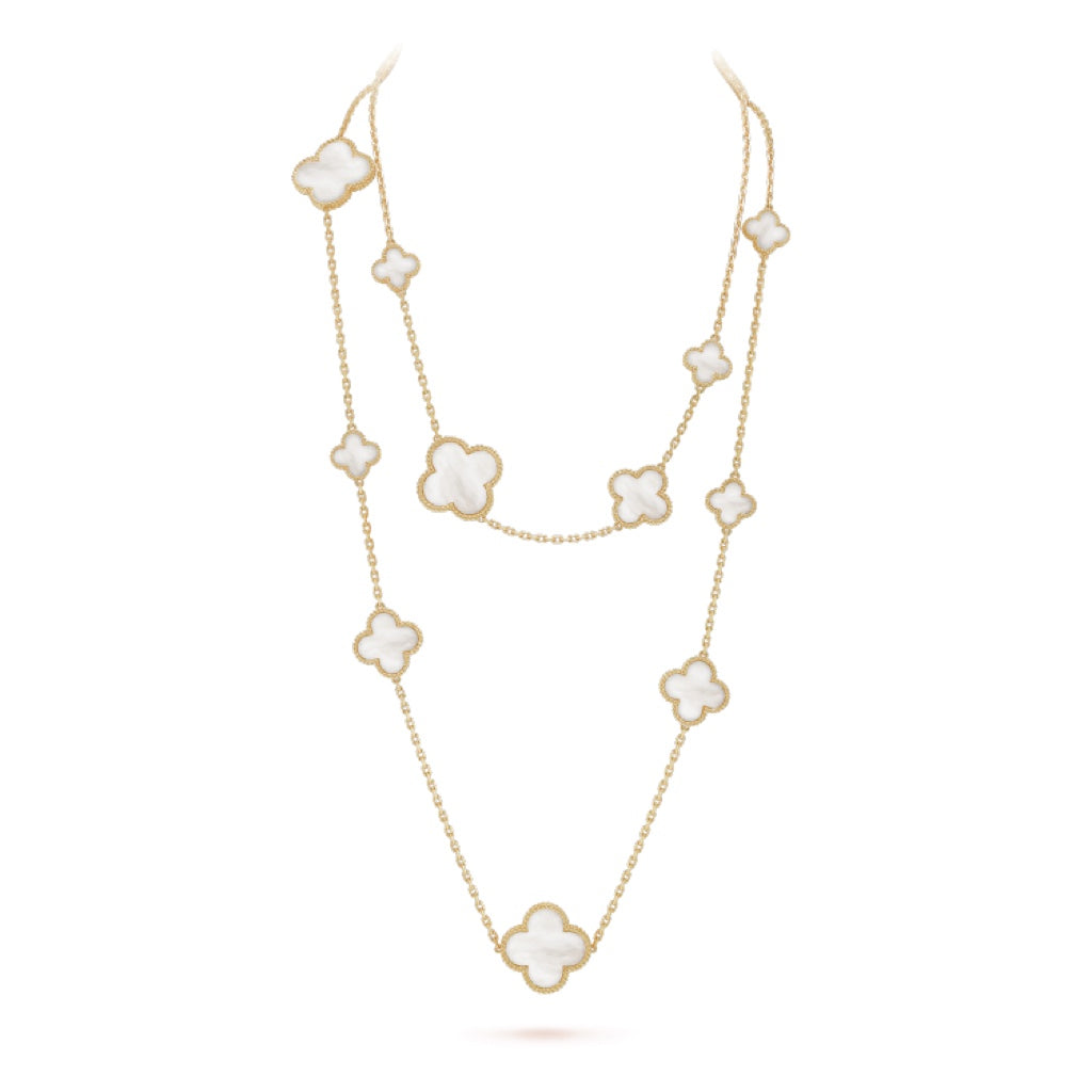 [Luxe Jewels]CLOVER 16 MOTIF WHITE MOP GOLD NECKLACE