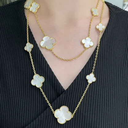 [Luxe Jewels]CLOVER 16 MOTIF WHITE MOP GOLD NECKLACE