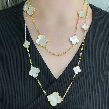 [Luxe Jewels]CLOVER 16 MOTIF WHITE MOP GOLD NECKLACE