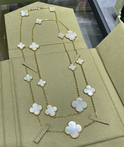 [Luxe Jewels]CLOVER 16 MOTIF WHITE MOP GOLD NECKLACE