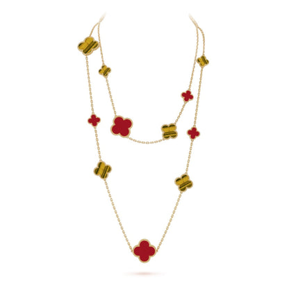 [Luxe Jewels]CLOVER 16 MOTIF CARNELIAN TIGER EYE ROSE GOLD NECKLACE