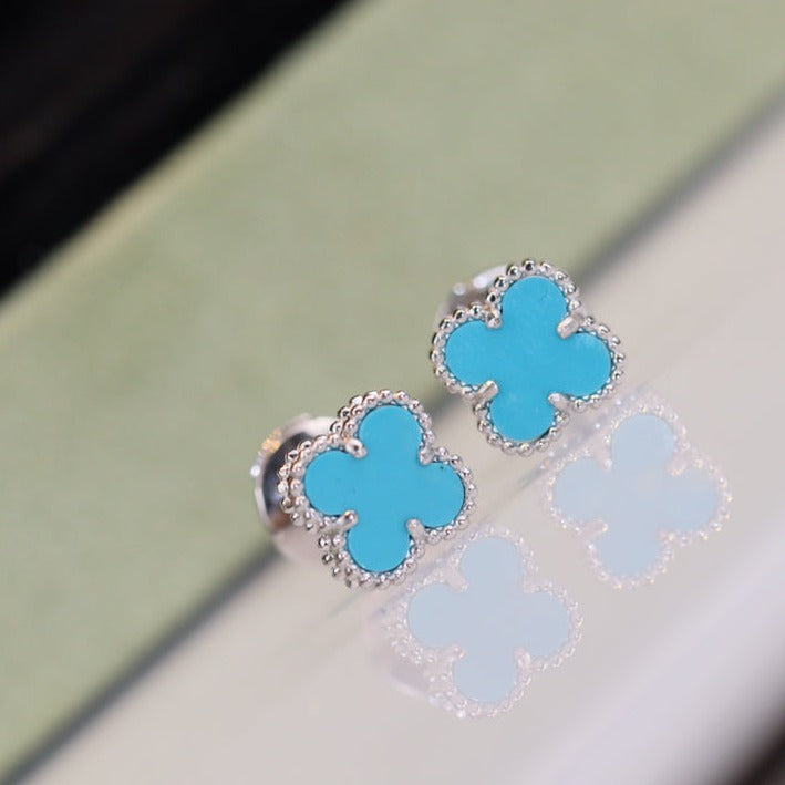 [Luxe Jewels]CLOVER MINI TURQUOISE SILVER STUD EARRINGS