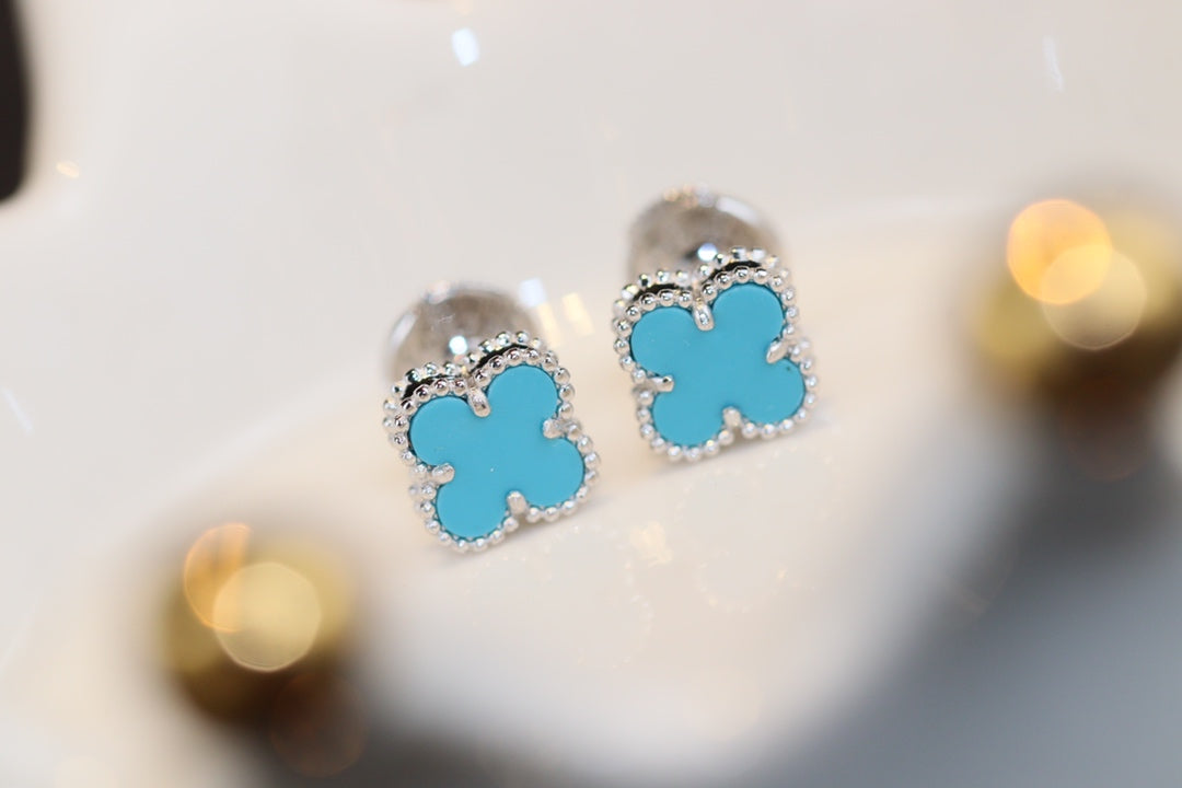 [Luxe Jewels]CLOVER MINI TURQUOISE SILVER STUD EARRINGS