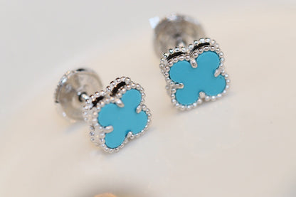 [Luxe Jewels]CLOVER MINI TURQUOISE SILVER STUD EARRINGS