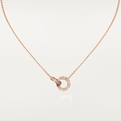 [Luxe Jewels]LOVE 7.6MM NECKLACE ROSE GOLD AND SILVER  FULL DIAMOND