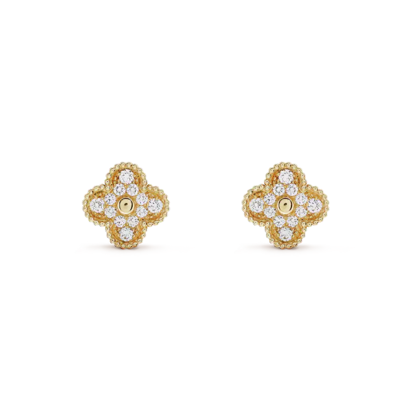 [Luxe Jewels]CLOVER MEDIUM 1 MOTIFS FUll DIAMOND EARRINGS