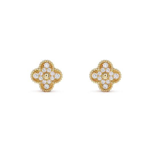 [Luxe Jewels]CLOVER MEDIUM 1 MOTIFS FUll DIAMOND EARRINGS