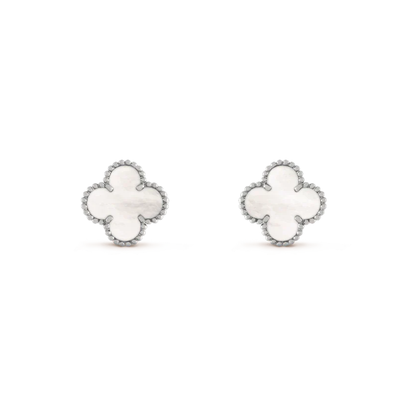 [Luxe Jewels]CLOVER MEDIUM 1 MOTIFS  WHITE MOP EARRINGS SILVER