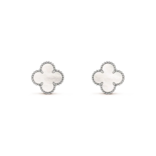 [Luxe Jewels]CLOVER MEDIUM 1 MOTIFS  WHITE MOP EARRINGS SILVER