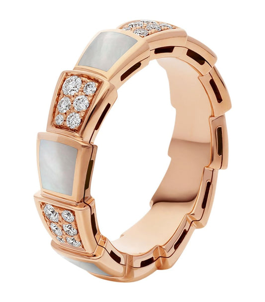 [Luxe Jewels]SERPENTI RING PINK GOLD MOP DIAMOND PAVED 4MM