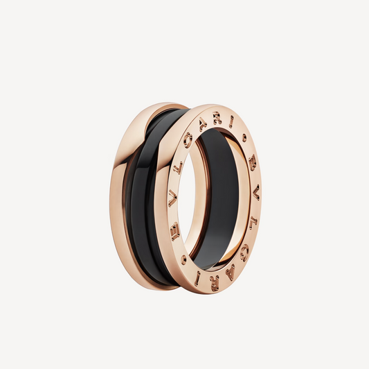 [Luxe Jewels]ZERO 1 TWO-BAND LOOPS AND BLACK CERAMIC PINK GOLD RING