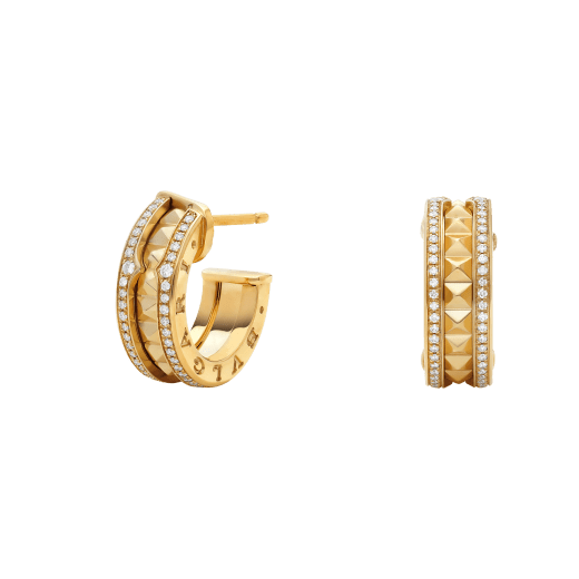 [Luxe Jewels]ZERO 1 ROCK GOLD EARRINGS WITH STUDDED SPIRAL AND PAVED DIAMONDS