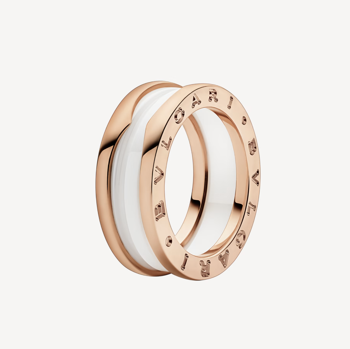 [Luxe Jewels]ZERO 1 TWO-BAND LOOPS AND WHITE CERAMIC SPIRAL PINK GOLD RING