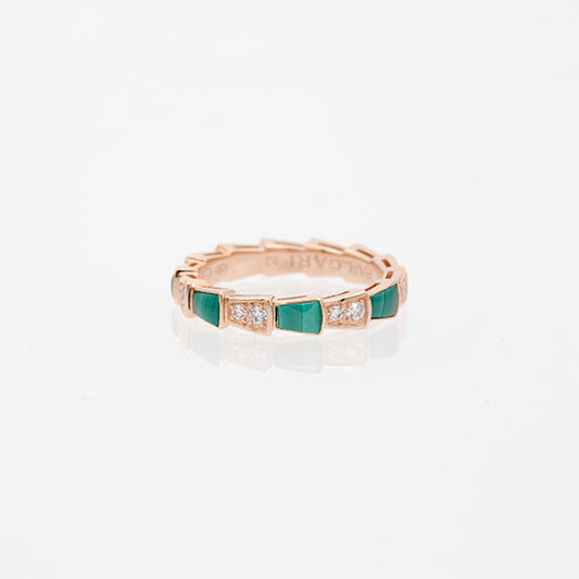 [Luxe Jewels]SERPENTI RING PINK GOLD MALACHITE DIAMOND 3MM