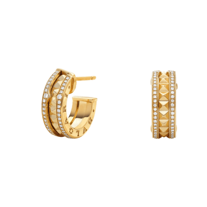 [Luxe Jewels]ZERO 1 ROCK GOLD EARRINGS WITH STUDDED SPIRAL AND PAVED DIAMONDS