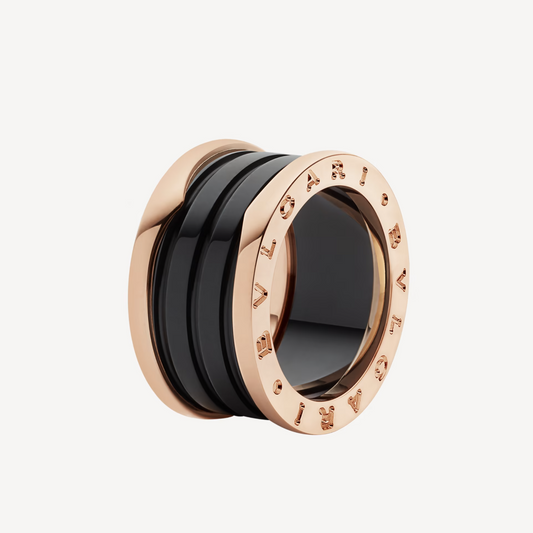 [Luxe Jewels]ZERO 1 FOUR-BAND LOOPS AND BLACK CERAMIC SPIRAL PINK GOLD RING