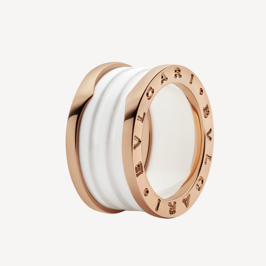 [Luxe Jewels]ZERO 1 FOUR-BAND LOOPS AND WHITE CERAMIC SPIRAL PINK GOLD RING