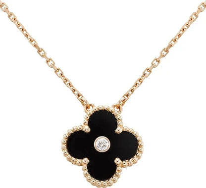 [Luxe Jewels]CLOVER 15MM DIAMOND ONYX NECKLACE