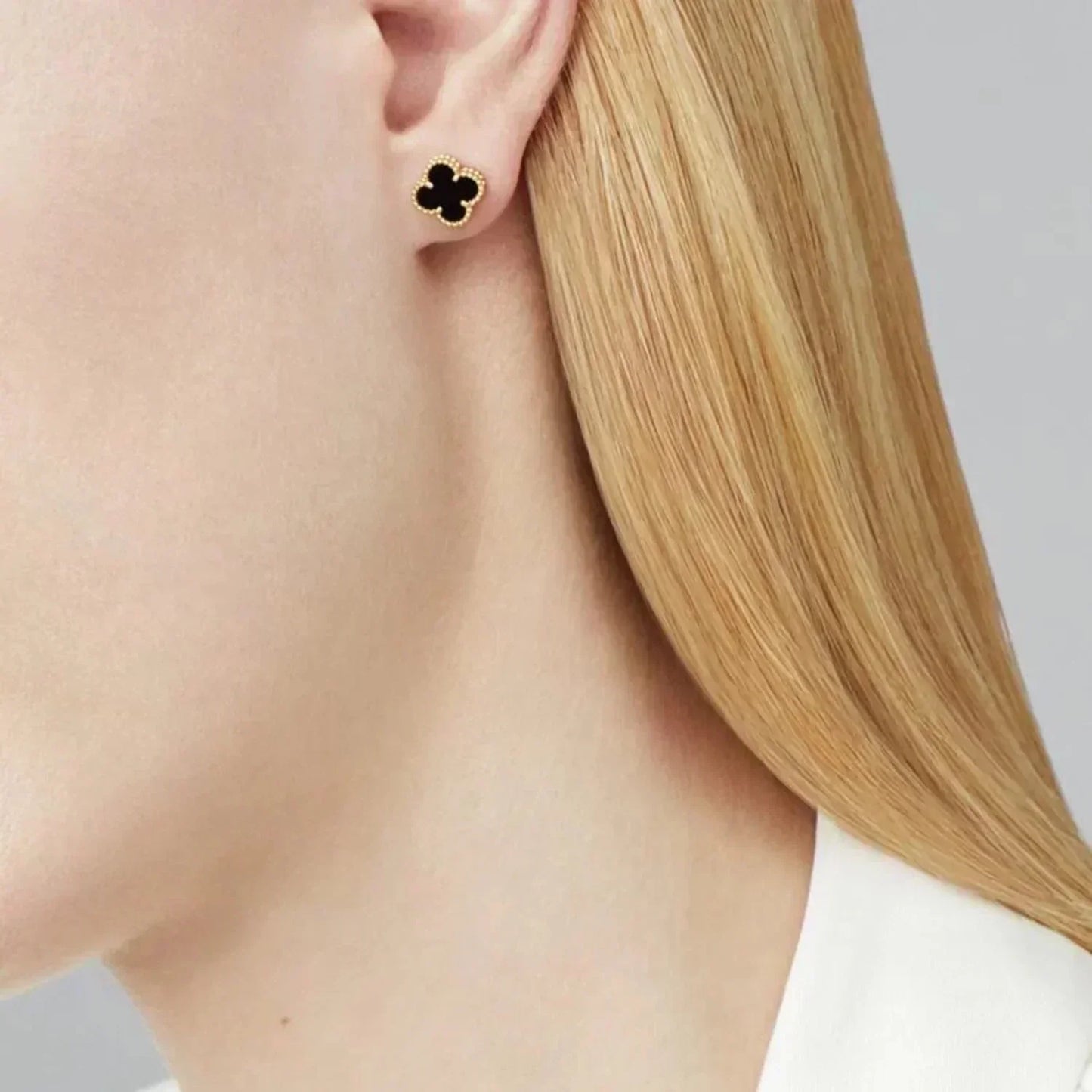 [Luxe Jewels]CLOVER MINI 9.5MM BLACK MOP EARRINGS