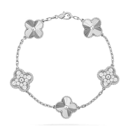 [Luxe Jewels]CLOVER 5 MOTIF SILVER DIAMOND BRACELET