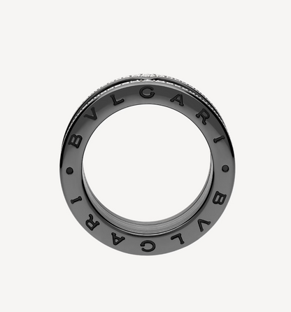 [Luxe Jewels]ZERO 1 ROCK FOUR-BAND BLACK CERAMIC WITH STUDDED SPIRAL AND PAVED DIAMONDS RING