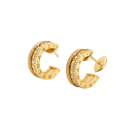 [Luxe Jewels]ZERO 1 ROCK GOLD EARRINGS WITH STUDDED SPIRAL AND PAVED DIAMONDS