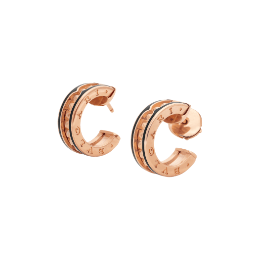 [Luxe Jewels]ZERO 1 ROCK PINK GOLD EARRINGS WITH STUDDED SPIRAL AND BLACK CERAMIC