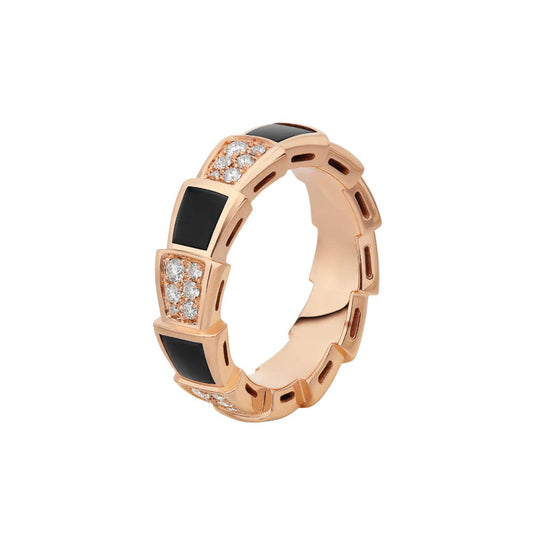 [Luxe Jewels]SERPENTI RING PINK GOLD BLACK MOP DIAMOND PAVED 4MM