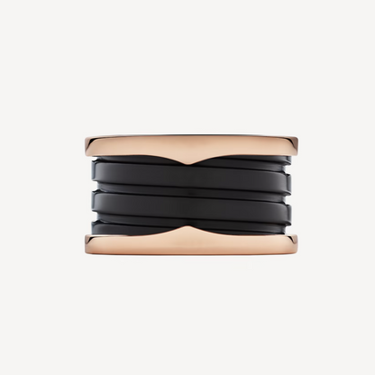 [Luxe Jewels]ZERO 1 FOUR-BAND LOOPS AND BLACK CERAMIC SPIRAL PINK GOLD RING