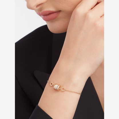 [Luxe Jewels]ZERO 1 SOFT PINK GOLD WITH PAVED DIAMONDS ON THE SPIRAL BRACELET