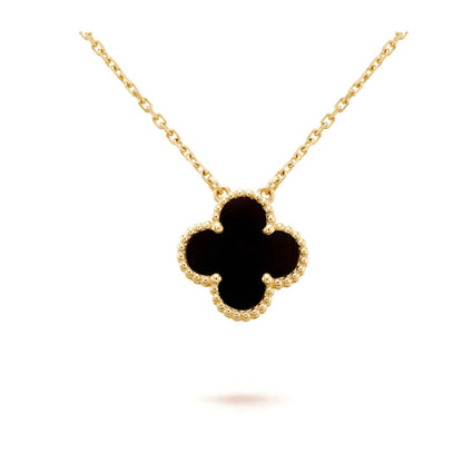 [Luxe Jewels]CLOVER 15MM BLACK ONYX SINGLE FLOWER NECKLACE