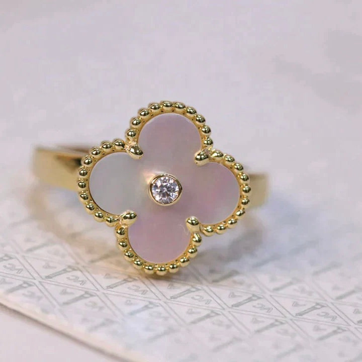 [Luxe Jewels]CLOVER PINK MOP RING GOLD DIAMOND