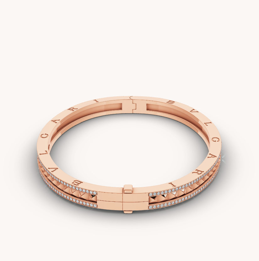 [Luxe Jewels]ZERO 1 SPIRAL AND PAVED DIAMOND PINK GOLD BRACELET