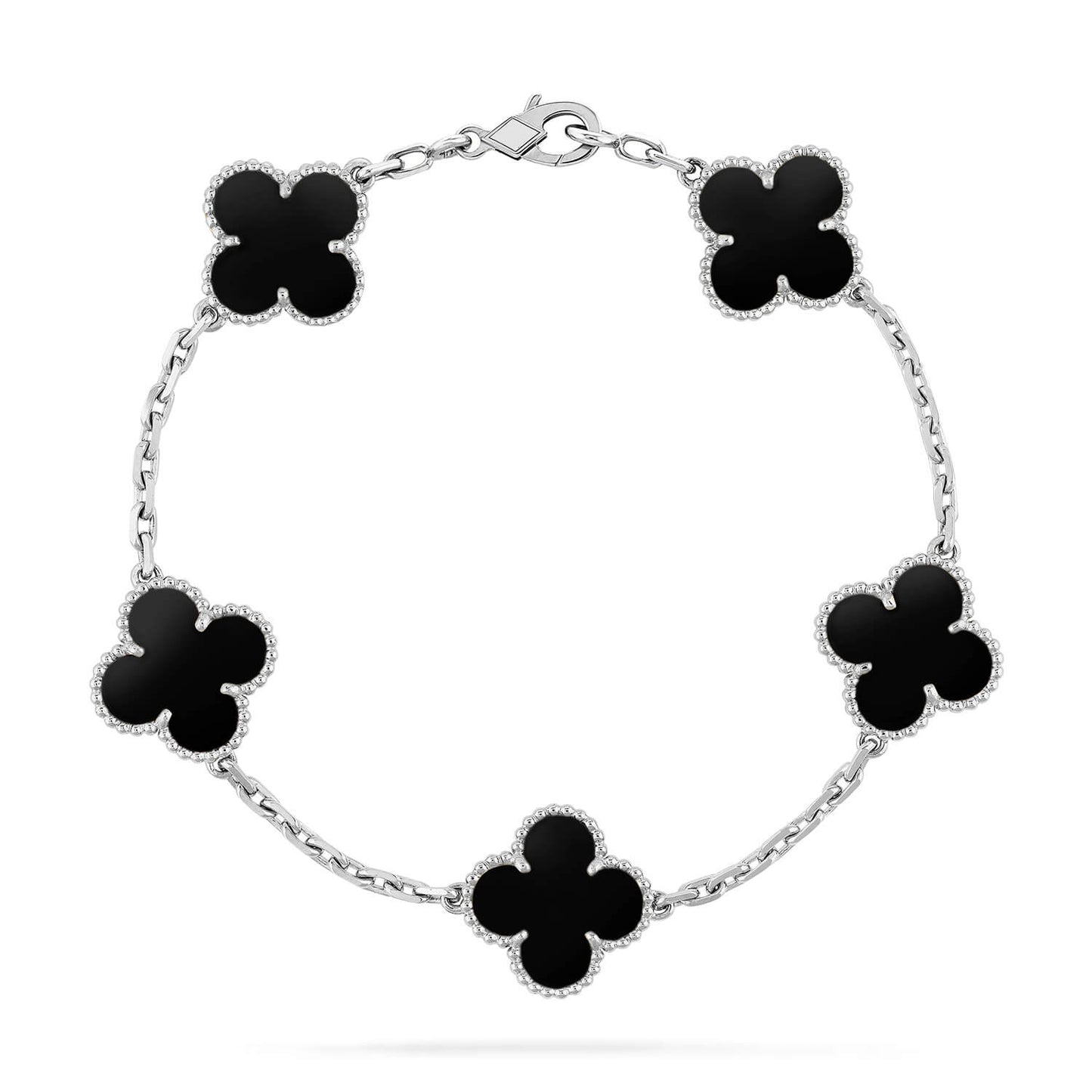 [Luxe Jewels]CLOVER 5 MOTIF ONYXS  BRACELET SILVER