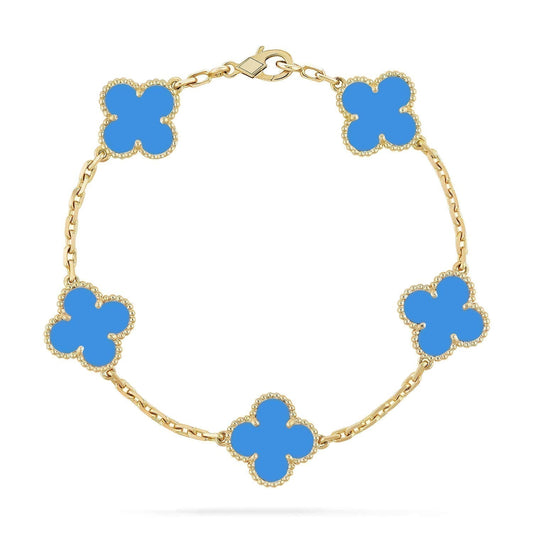 [Luxe Jewels]CLOVER 5 MOTIFS BLUE AGATE BRACELET