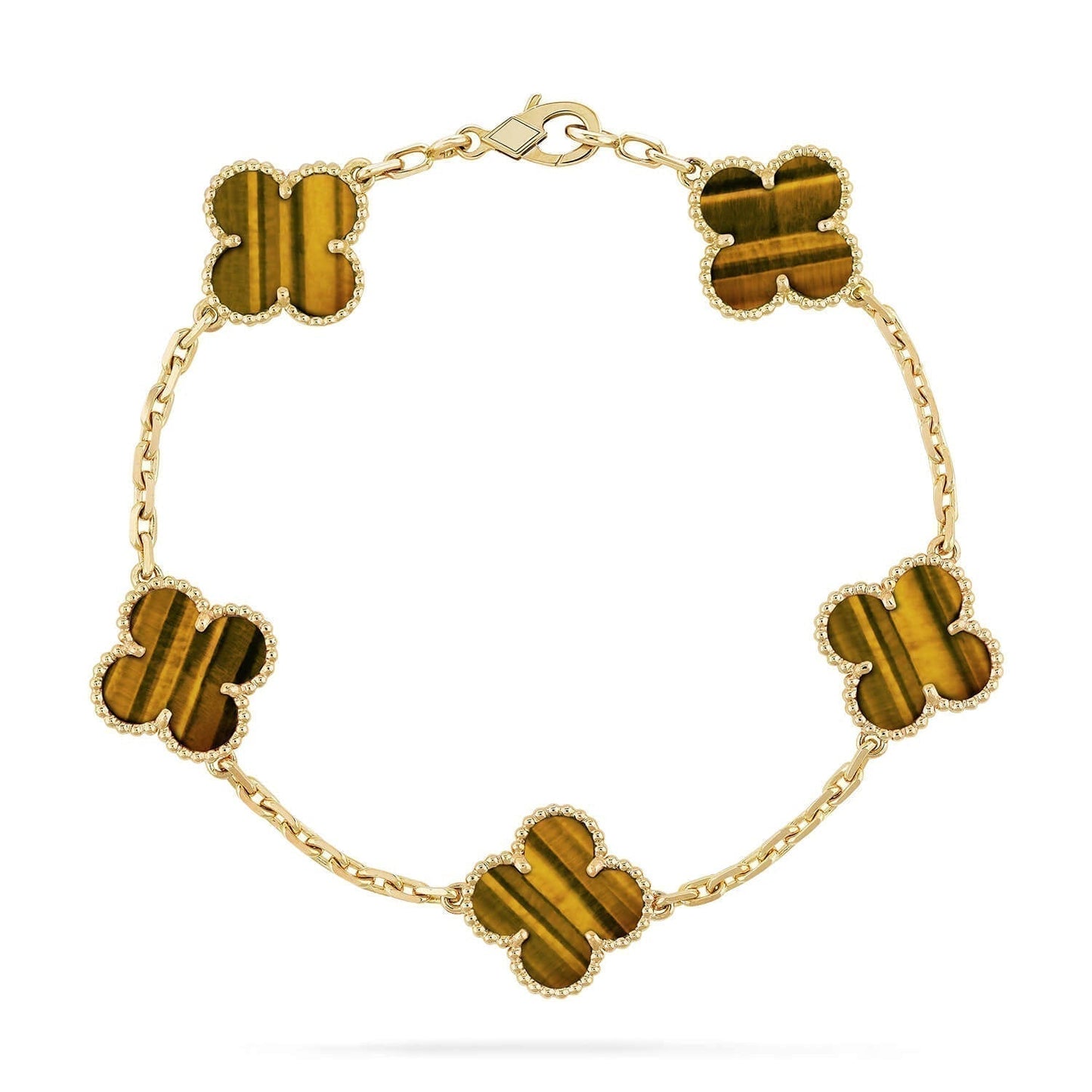 [Luxe Jewels]CLOVER  5 MOTIFS TIGER EYE BRACELET