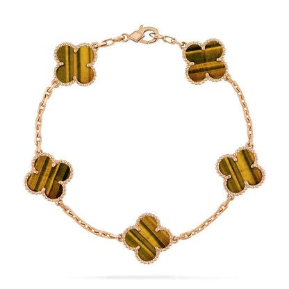 [Luxe Jewels]CLOVER  5 MOTIFS TIGER EYE BRACELET