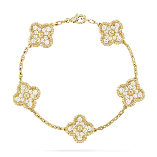 [Luxe Jewels]CLOVER 5 MOTIFS  FULL DIAMOND BRACELET