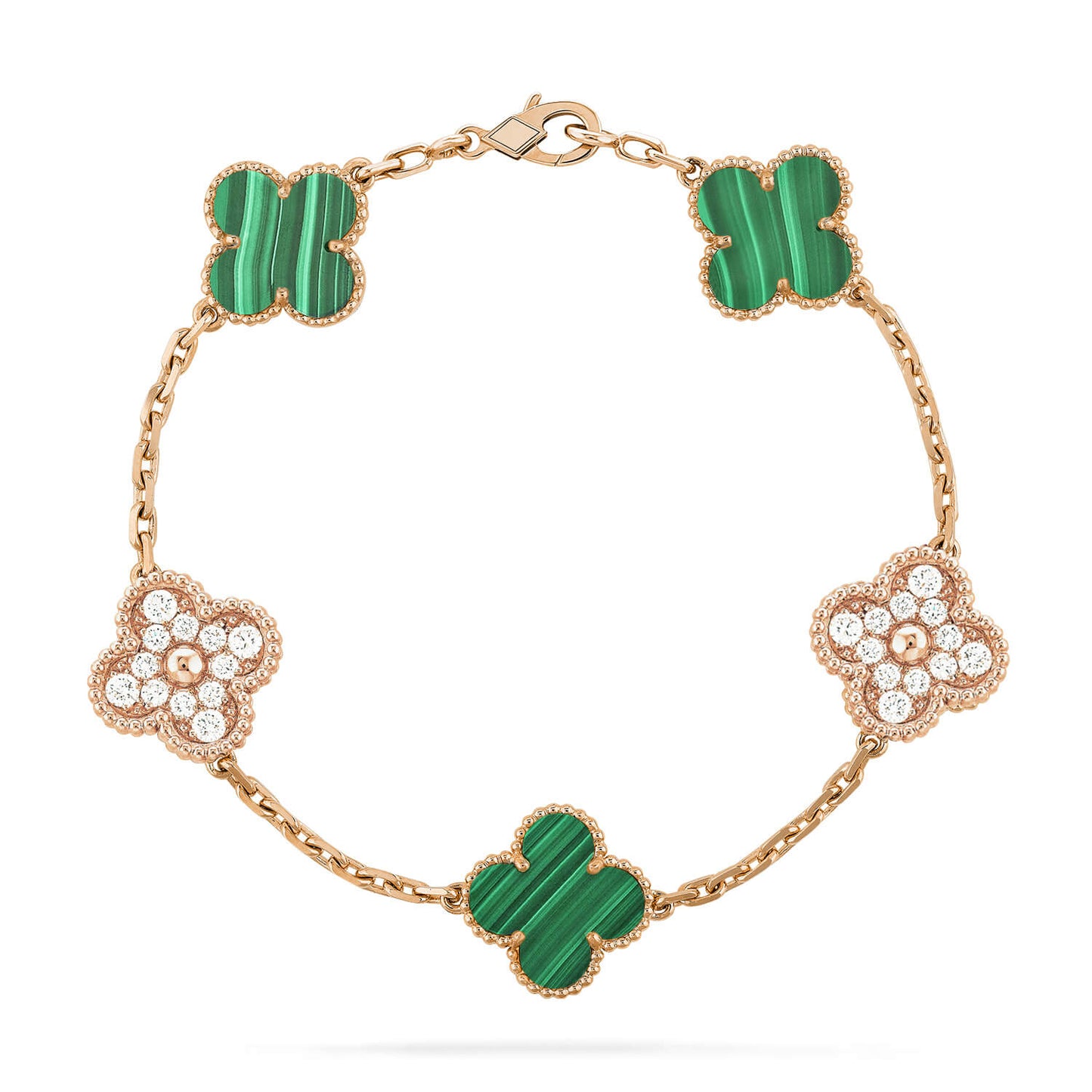 [Luxe Jewels]CLOVER  5 MOTIF MALACHITE DIAMOND BRACELET