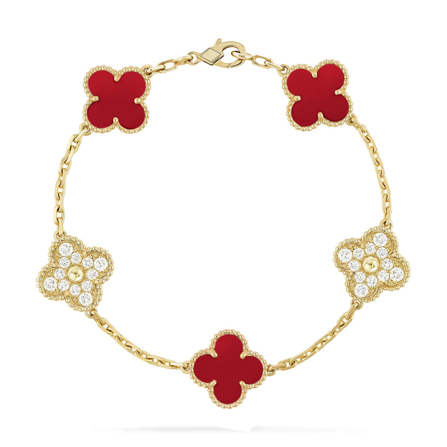 [Luxe Jewels]CLOVER 5 MOTIFS CARNELIAN DIAMOND BRACELET