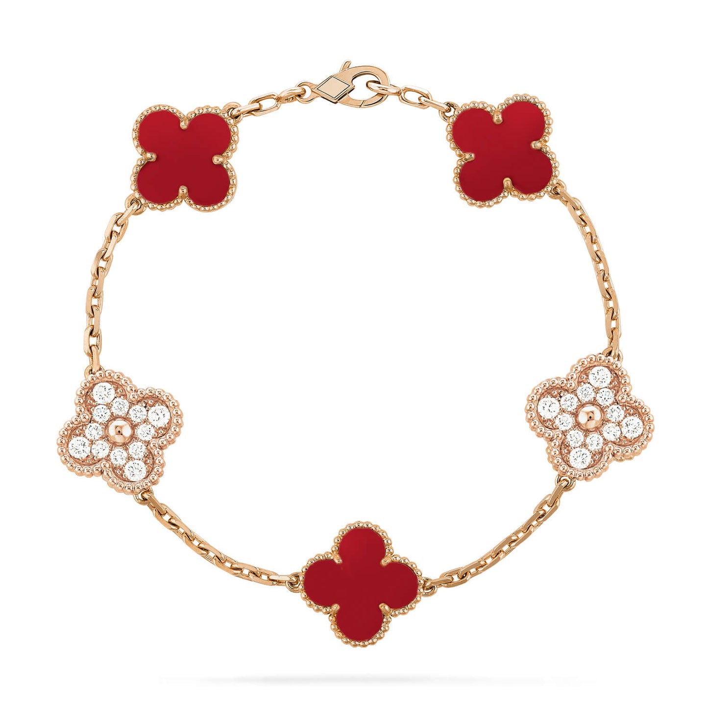 [Luxe Jewels]CLOVER 5 MOTIFS CARNELIAN DIAMOND BRACELET