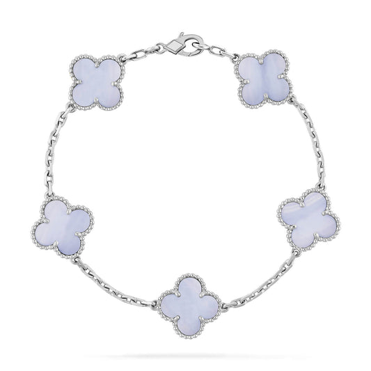 [Luxe Jewels]CLOVER  5 MOTIF PURPLE CHALCEDONY BRACELET SILVER