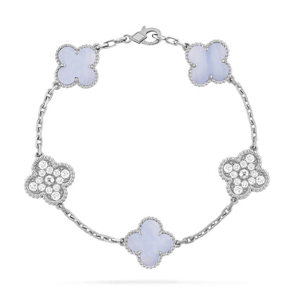 [Luxe Jewels]CLOVER  5 MOTIF DIAMOND PURPLE CHALCEDONY BRACELET SILVER